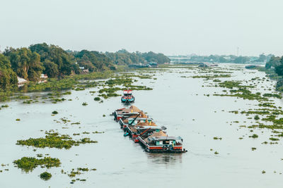 High angle view of river against clear sky