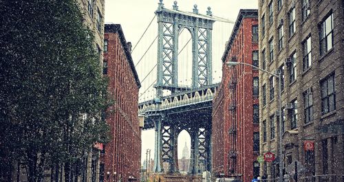 Low angle view of manhattan bridge and building