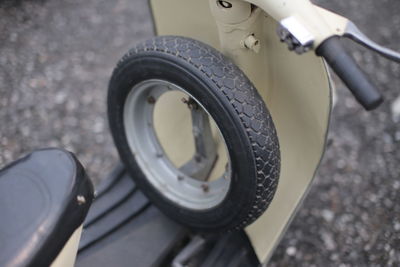 High angle view of tire on motor scooter