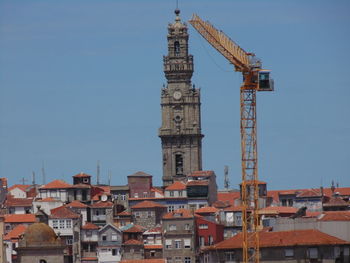 View of cityscape against clear blue sky