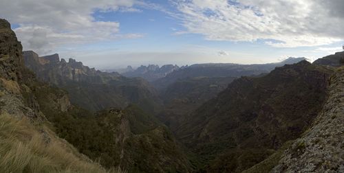 Landscape panorama view of the simien mountains national park in the highlands of northern ethiopia.