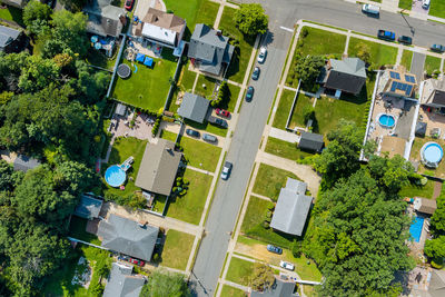 High angle view of street amidst buildings