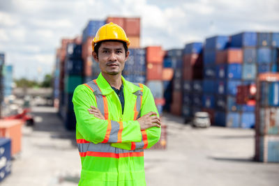 Portrait of man working at bus