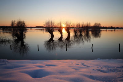 Scenic view of lake against sky during sunset