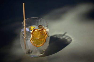 Close-up of drink on glass table