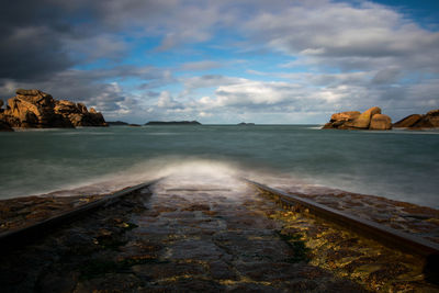 Scenic view of sea against cloudy sky