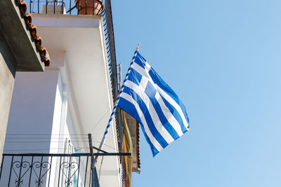 Low angle view of flags against clear sky