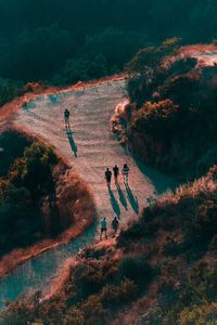 High angle view of people walking on land