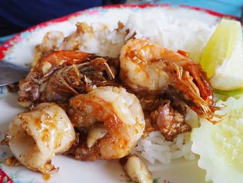 High angle view of meal served on table