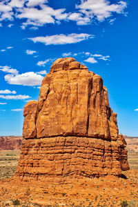 Rock formations on landscape against cloudy sky