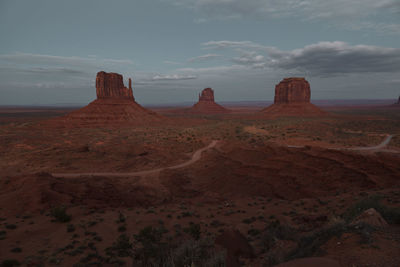 View of rock formations against cloudy sky