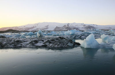 Icebergs at the glacier lagoon jökulsárlón in iceland, europe