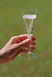 Close-up of hand holding glass of wine