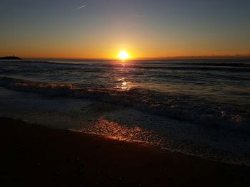 Scenic view of sea against sky at sunset