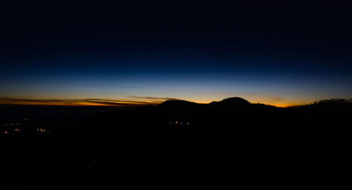 Scenic view of silhouette mountains against sky at night