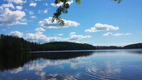 Scenic view of lake against cloudy sky