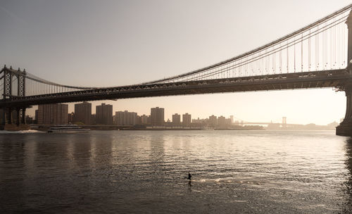 Suspension bridge over river