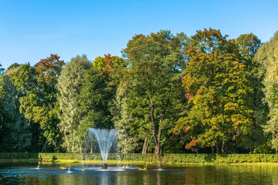 Scenic view of lake against sky during autumn