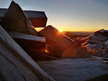 Built structure in winter at sunset