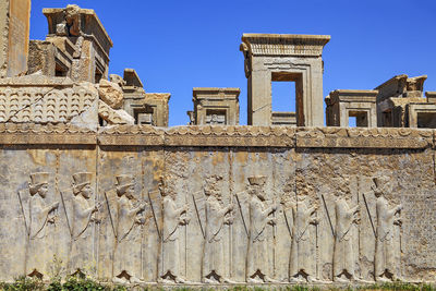 Low angle view of old ruin building against sky