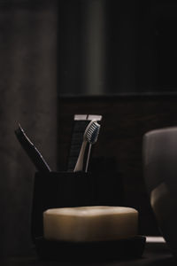Close-up of coffee cup on table