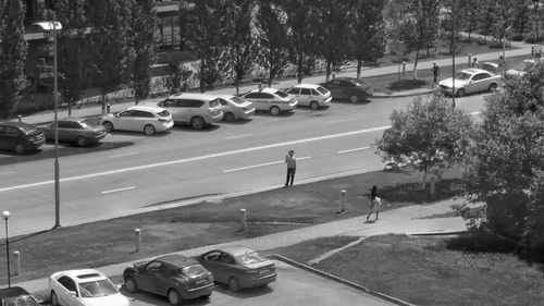 High angle view of city street