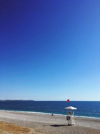 Scenic view of sea against clear blue sky