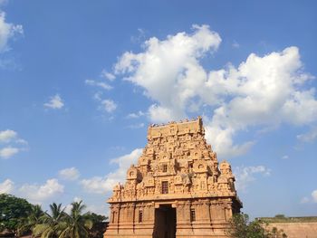 Low angle view of old temple against sky