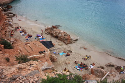 High angle view of people on beach