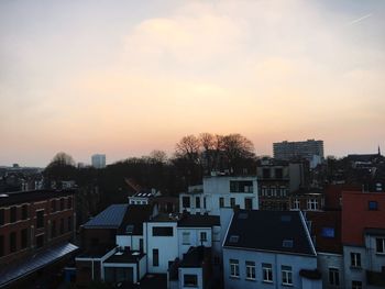 High angle view of townscape against sky during sunset