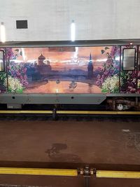 Illuminated flowering plants seen through glass