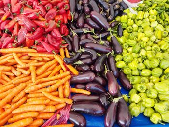 High angle view of vegetables for sale at market stall