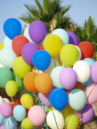 Low angle view of balloons against sky