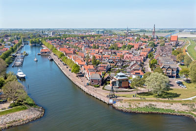 Aerial from the city medemblik at the ijsselmeer in the netherlands