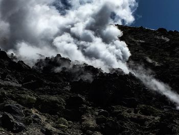 Low angle view of cloudy sky over land