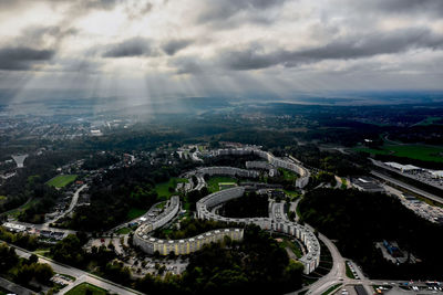 High angle view of cityscape against sky