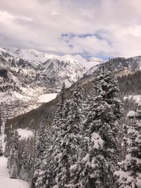 Scenic view of snowcapped mountains against sky