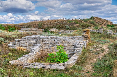 Ancient greek colony olbia on the banks of the southern bug river in ukraine on a cloudy summer day.