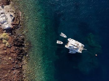 High angle view of catamaran in santorini greece