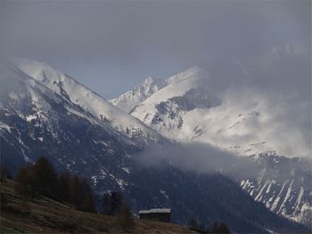 Scenic view of mountains against sky during winter