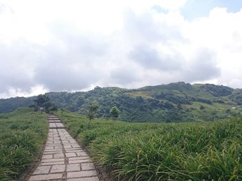 Scenic view of landscape against cloudy sky