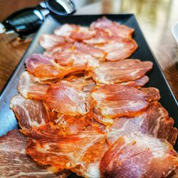 Close-up of seafood on cutting board