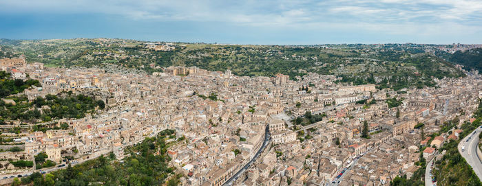High angle view of townscape against sky