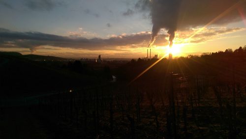 Scenic view of field against sky during sunset