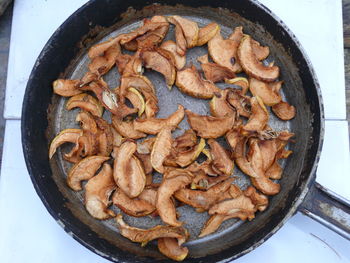 Dried apple slices in a cast iron pan