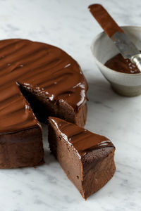 Close-up of chocolate cake on table