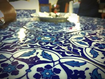 High angle view of tiled floor