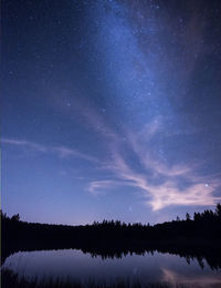 Scenic view of trees against sky at night