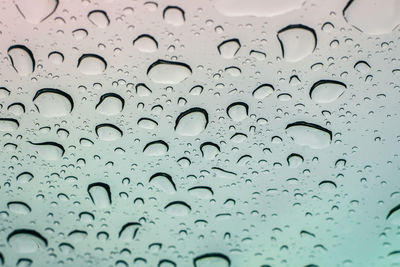 Full frame shot of wet glass window during rainy season