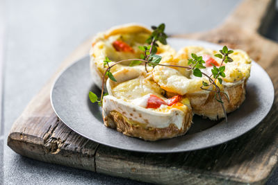 Close-up of food in plate on table